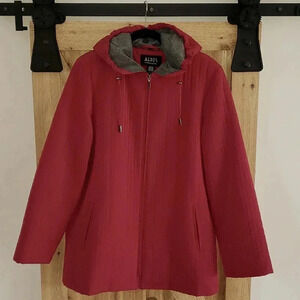Aeros by Kristen Blake Red Quilted Hooded Coat Zip Front Fleece Lined La…